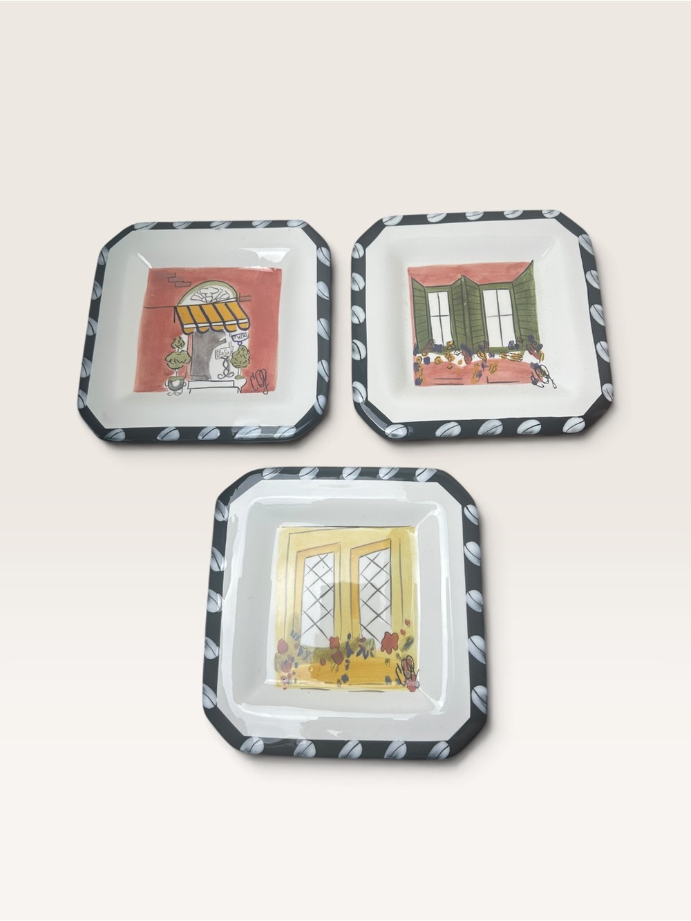 Vintage Bistro Bouteilles Carrie Olsen Garrard Plates Set of 3